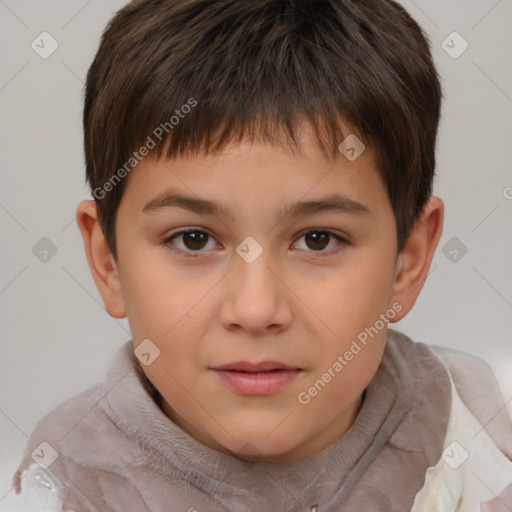 Joyful white child male with short  brown hair and brown eyes