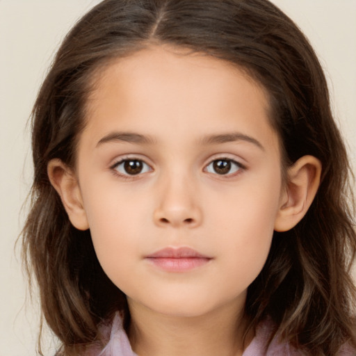 Neutral white child female with long  brown hair and brown eyes