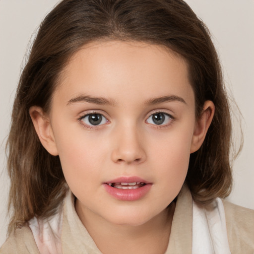 Neutral white child female with medium  brown hair and brown eyes