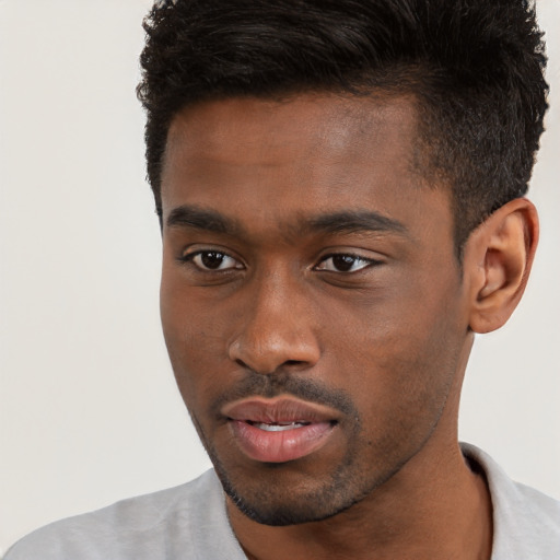 Neutral black young-adult male with short  brown hair and brown eyes