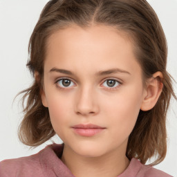 Neutral white child female with medium  brown hair and grey eyes