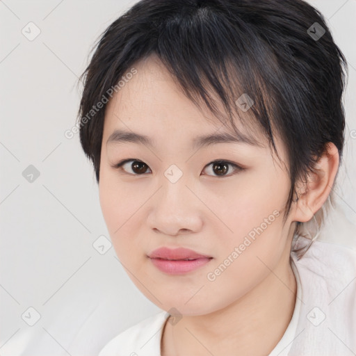 Neutral asian young-adult female with medium  brown hair and brown eyes
