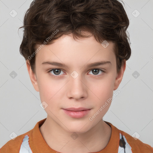 Neutral white child female with short  brown hair and brown eyes