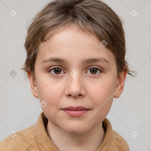 Neutral white child female with medium  brown hair and brown eyes