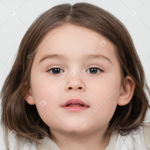 Neutral white child female with medium  brown hair and brown eyes