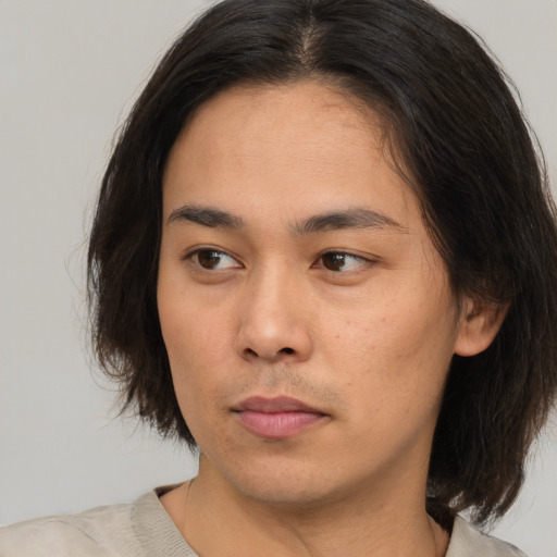 Neutral white young-adult male with medium  brown hair and brown eyes