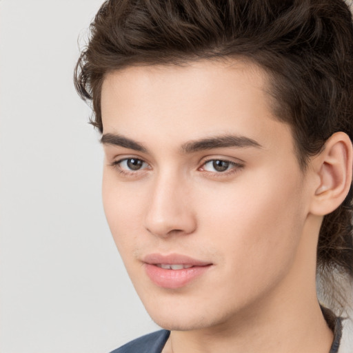 Neutral white young-adult male with medium  brown hair and brown eyes