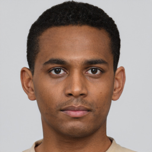 Neutral black young-adult male with short  brown hair and brown eyes
