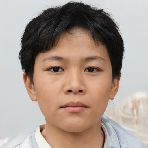 Neutral asian child female with short  brown hair and brown eyes