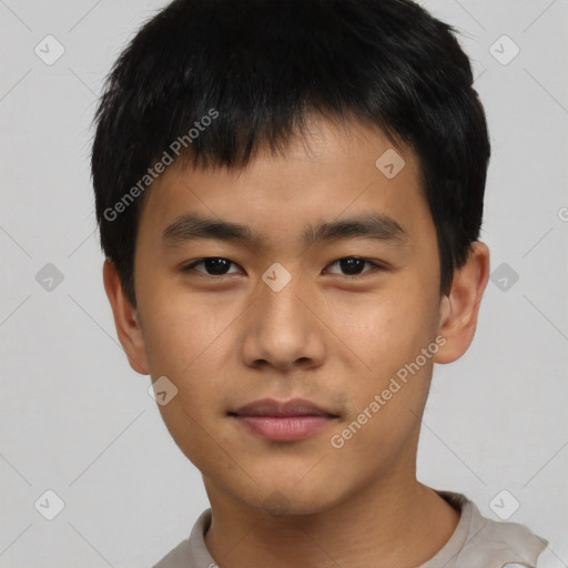 Neutral asian young-adult male with short  brown hair and brown eyes