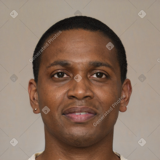 Neutral black young-adult male with short  brown hair and brown eyes
