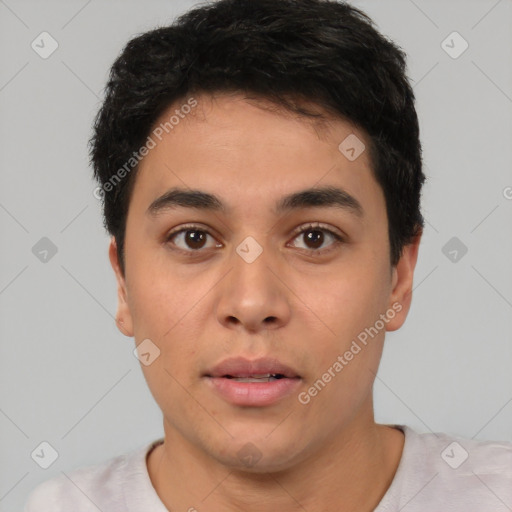 Neutral asian young-adult male with short  black hair and brown eyes