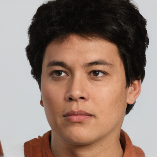 Neutral asian young-adult male with short  brown hair and brown eyes
