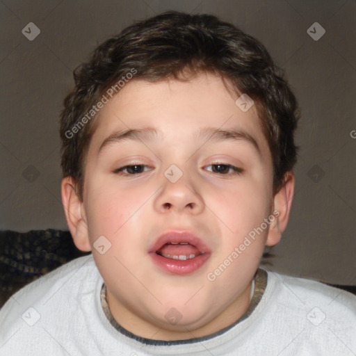 Joyful white child male with short  brown hair and brown eyes