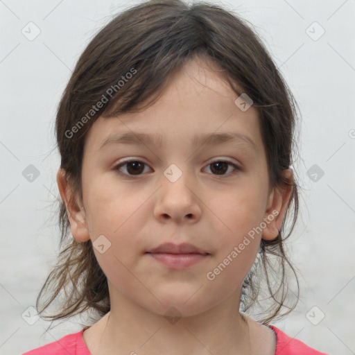 Neutral white child female with medium  brown hair and brown eyes