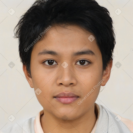 Neutral asian young-adult male with short  brown hair and brown eyes