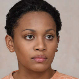 Neutral black young-adult female with short  brown hair and brown eyes