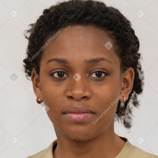 Neutral black young-adult female with short  brown hair and brown eyes