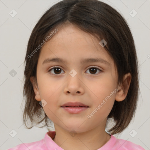 Neutral white child female with medium  brown hair and brown eyes