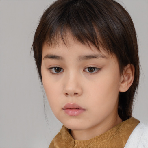 Neutral white child female with medium  brown hair and brown eyes