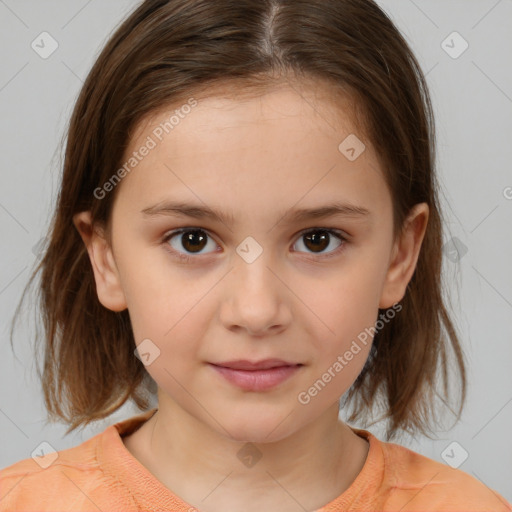 Neutral white child female with medium  brown hair and brown eyes