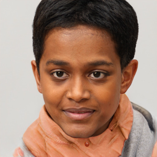 Joyful black young-adult male with short  brown hair and brown eyes