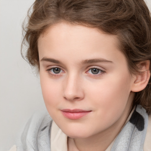 Neutral white child female with medium  brown hair and brown eyes