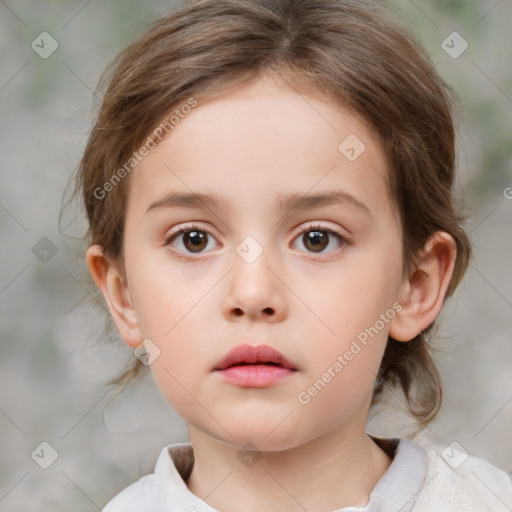 Neutral white child female with medium  brown hair and brown eyes