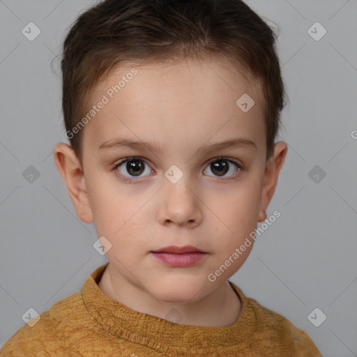 Neutral white child female with short  brown hair and brown eyes