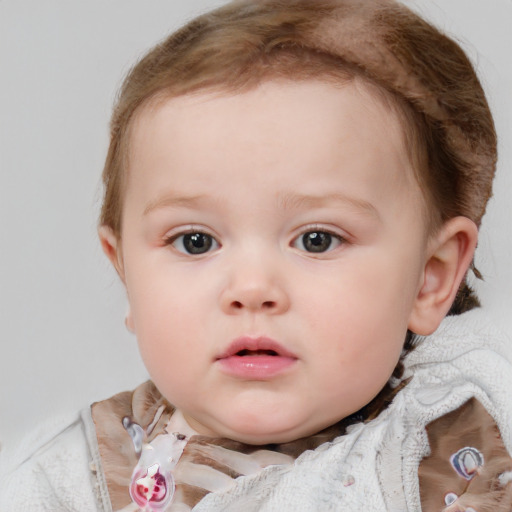 Neutral white child female with short  brown hair and blue eyes