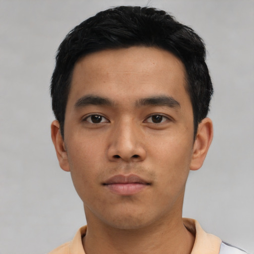 Neutral asian young-adult male with short  black hair and brown eyes