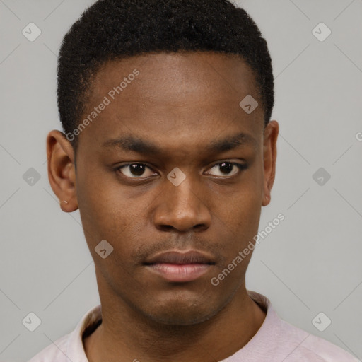 Neutral black young-adult male with short  brown hair and brown eyes