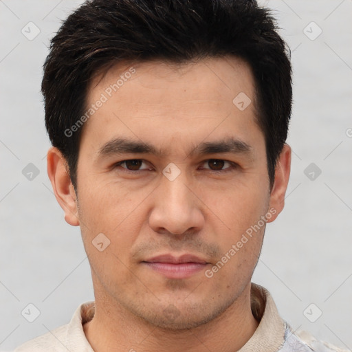 Neutral asian young-adult male with short  brown hair and brown eyes