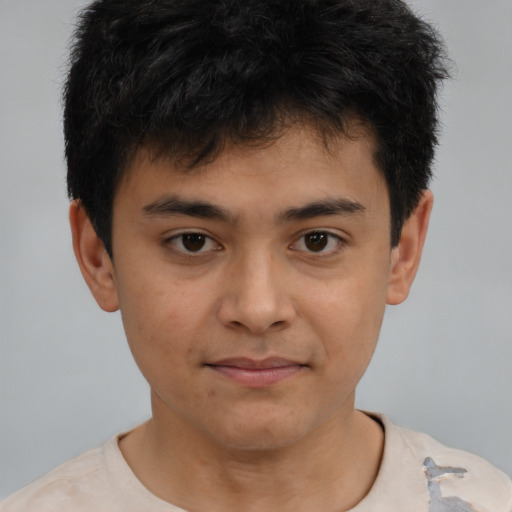 Neutral asian young-adult male with short  brown hair and brown eyes