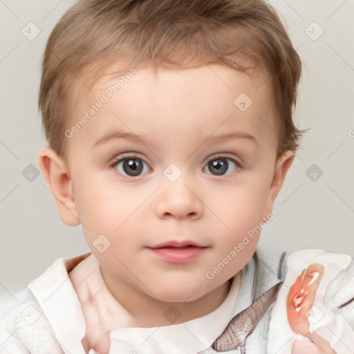 Neutral white child female with short  brown hair and brown eyes