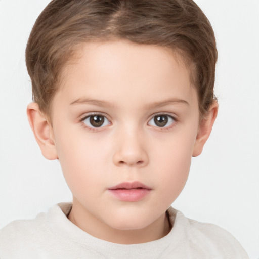 Neutral white child female with short  brown hair and brown eyes