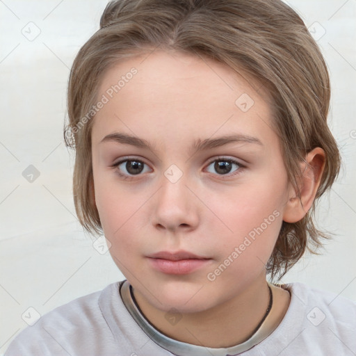 Neutral white child female with medium  brown hair and brown eyes