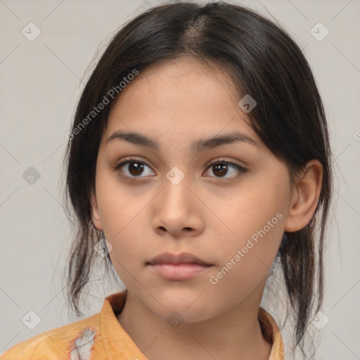 Neutral asian young-adult female with medium  brown hair and brown eyes