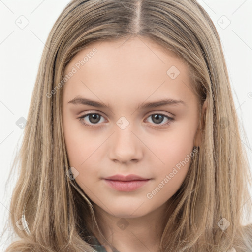 Neutral white child female with long  brown hair and brown eyes