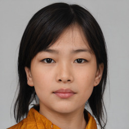 Neutral asian young-adult female with medium  brown hair and brown eyes