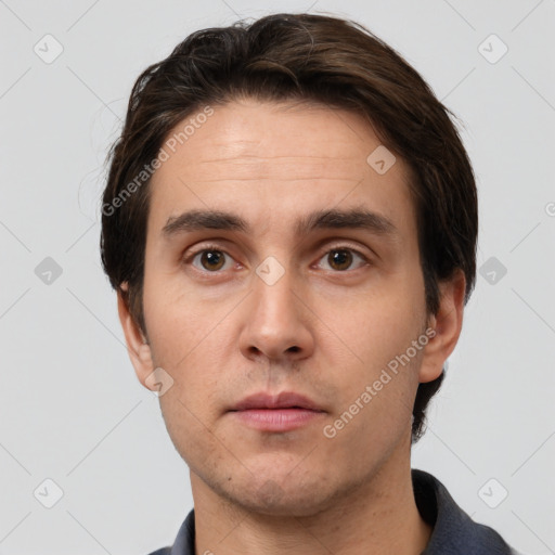 Neutral white adult male with short  brown hair and brown eyes