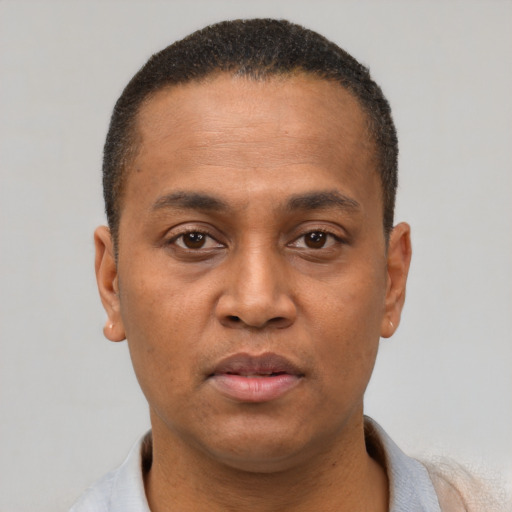 Neutral black young-adult male with short  brown hair and brown eyes