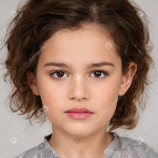 Neutral white child female with medium  brown hair and brown eyes