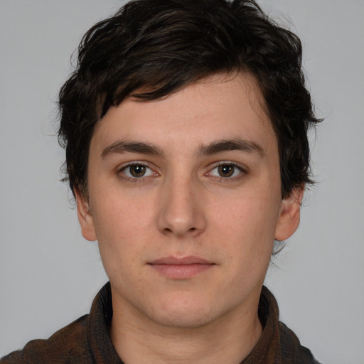 Neutral white young-adult male with medium  brown hair and brown eyes