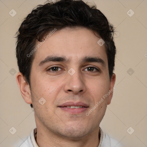 Neutral white adult male with short  brown hair and brown eyes