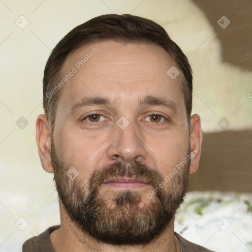 Neutral white adult male with short  brown hair and brown eyes