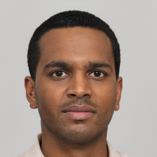 Neutral black young-adult male with short  brown hair and brown eyes