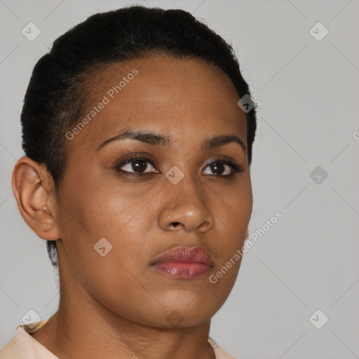 Neutral black young-adult female with short  brown hair and brown eyes