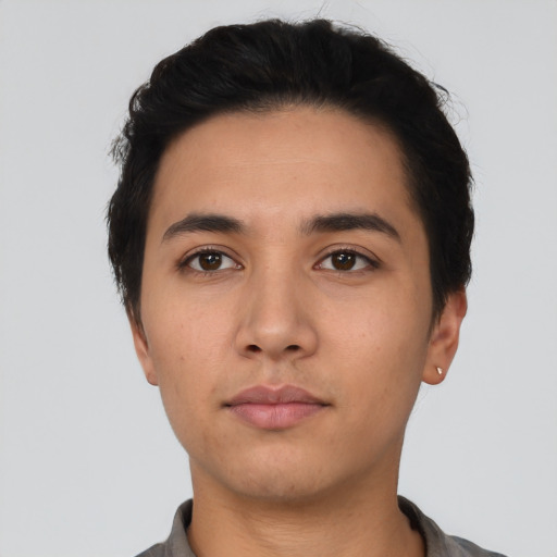 Neutral asian young-adult male with short  black hair and brown eyes