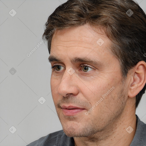 Neutral white adult male with short  brown hair and brown eyes